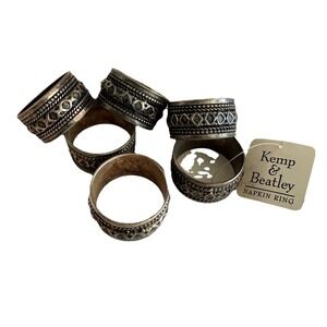 Set Of 6 Kemp & Beatley Inca Silver Tone Metal Napkin Rings Braid Design